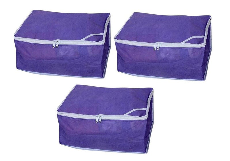 Fashion Bizz Fashion Bizz Non Woven Purple Saree Cover Set of 3 PcsWardrobe OrganiserRegular Clothes Bag - Image 1