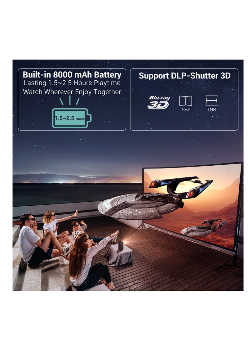 BYINTEK - BYINTEK Mini Projector 3D, P20 Battery Powered Portable HD DLP Wifi Projector,Supports 4K, Android 9.0 OS, Wireless Smartphone Display, with Tripod and bag - Image 1