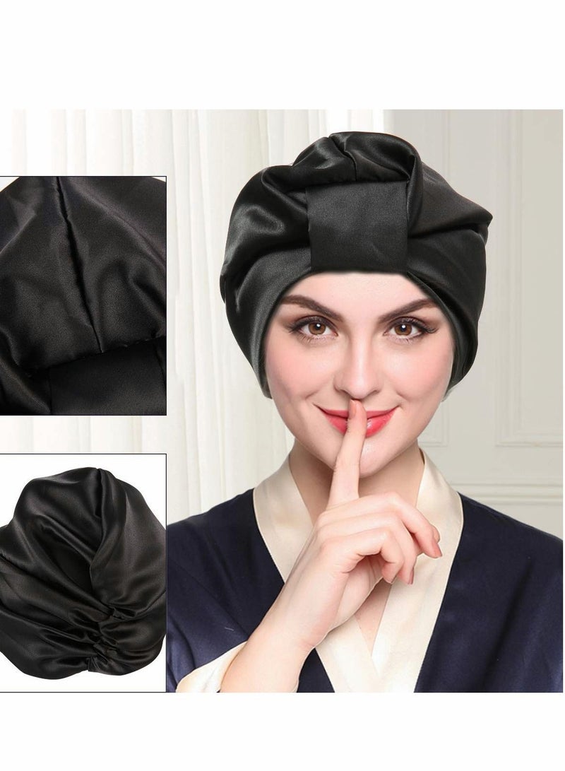 NIBEMINENT Sleep Cap Turban Hat Non slip Elastic Silk Bonnet, for Woman Girl Curly Long Hair, Satin Sleeping Hair Women, Oversized Design All Length Thick (2Pcs) - Image 4