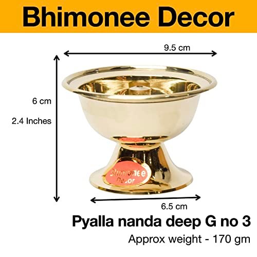 Bhimonee Decor | Pure Brass Pyalla Nanda Deep | Deepak | Diya for Pooja Purposes | 2.4 Inches | 170 gm | Traditional Brass Diya for Spiritual & Home Décor - Image 5
