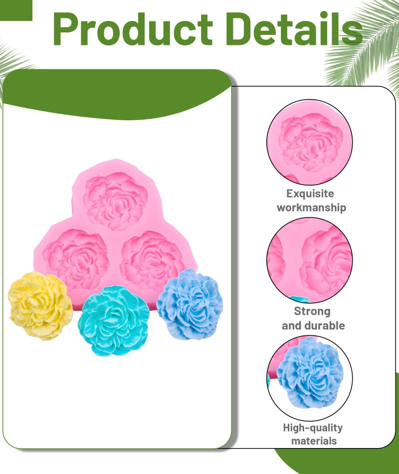 BharatBazaar Candle Mould Silicone, Carnation Rose Flower Silicone Mould for Candle Making, DIY Craft, Soap Baking, 3 Cavity Reusable Silicone Mold for Candle, Cupcake, Soap, Candy, Easy Release, Durable Material - Image 3