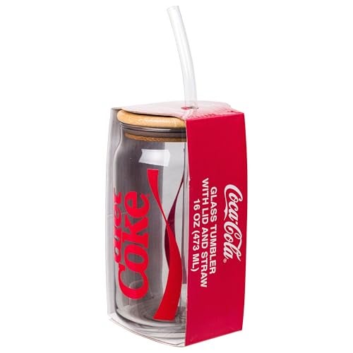 Silver Buffalo Coca-Cola Diet Coke Glass Tumbler with Bamboo Lid and Plastic Straw, 16 Ounces - Image 2