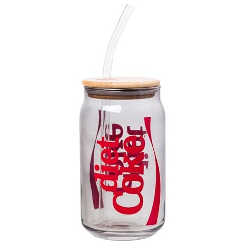 Silver Buffalo Coca-Cola Diet Coke Glass Tumbler with Bamboo Lid and Plastic Straw, 16 Ounces - Image 3