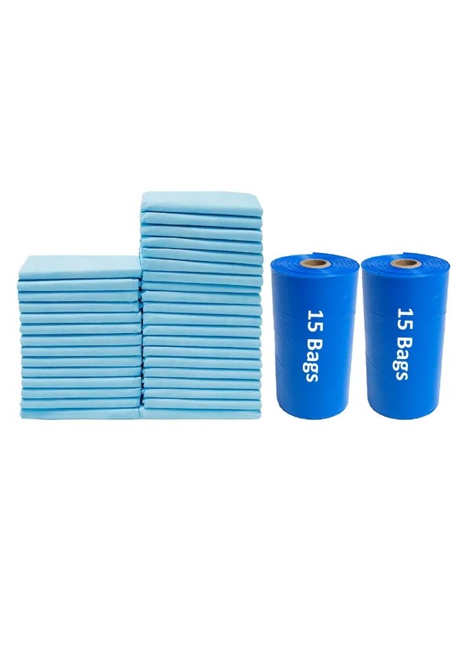 Cute 'n' Cuddle Cute 'n' Cuddle – 30 Pcs Disposable Changing Mat Blue (60×45 cm) with 30 Blue Scented Diaper Bags – Soft, Leak-Proof & Travel-Friendly  - Image 1