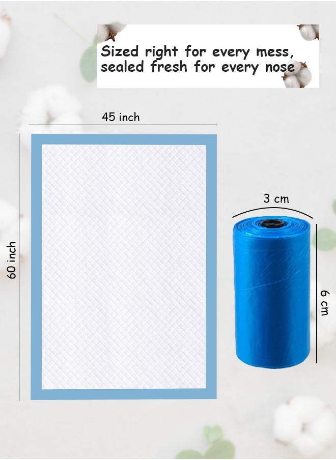 Cute 'n' Cuddle Cute 'n' Cuddle – 30 Pcs Disposable Changing Mat Blue (60×45 cm) with 30 Blue Scented Diaper Bags – Soft, Leak-Proof & Travel-Friendly  - Image 2
