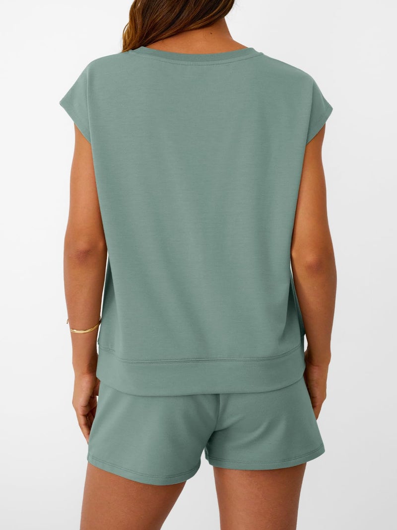 LILLUSORY Womens Lounge Two 2 piece Sets Summer Outfits 2026 Loungewear Matching Vacation Beach Travel Sweatsuits Sweat Tracksuits Pajamas Pjs Clothes Shorts Clothing Fashion Trendy Green S - Image 5
