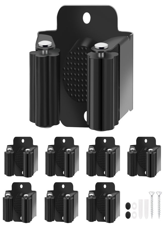 Yiows Broom Holder Wall Mount, 7PCS Broom Hanger Wall Mount, Stainless Steel Heavy Duty Mop Holder Wall Mount with Screws, Garden Outdoor Tool Organizer Rack Wall Mount (Black) - Image 1