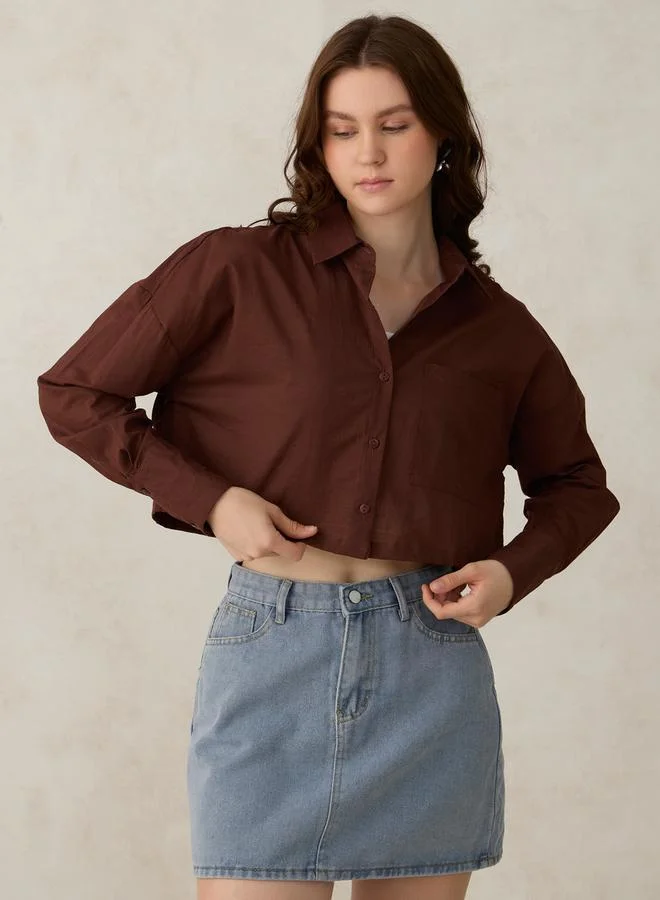 أوجيدر بلوزة قصيرة بني بجيوب