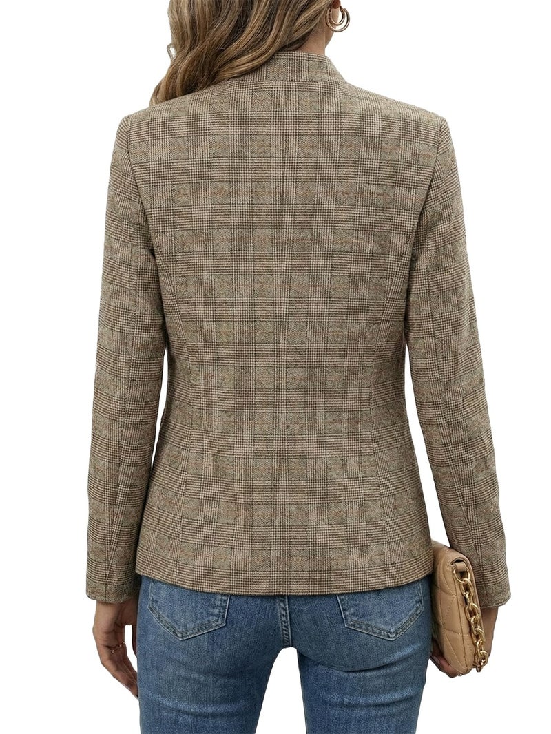 Mina Self Plaid Blazer Jacket for Women 2026 Houndstooth Fall Womens Khaki Brown Chocolate Clothes Women's Blazers Lightweight Casual Fitted Trendy Business Jackets Work Professional Fashion Dressy - Image 4