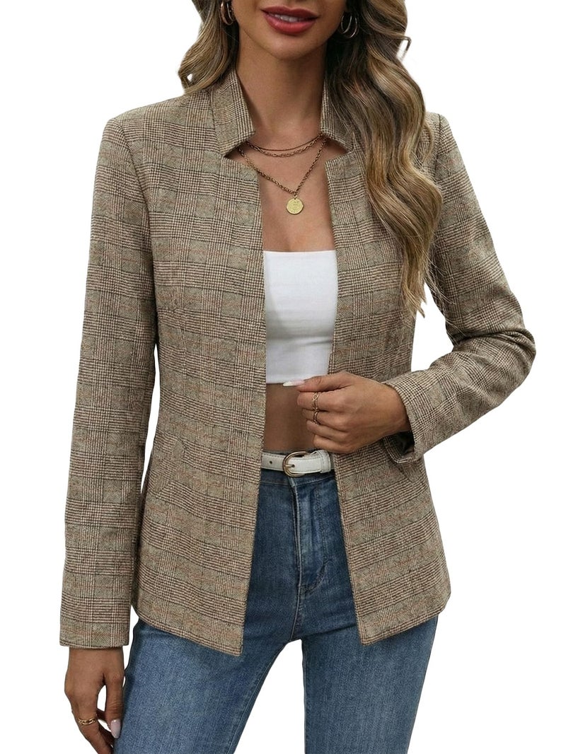 Mina Self Plaid Blazer Jacket for Women 2026 Houndstooth Fall Womens Khaki Brown Chocolate Clothes Women's Blazers Lightweight Casual Fitted Trendy Business Jackets Work Professional Fashion Dressy - Image 5