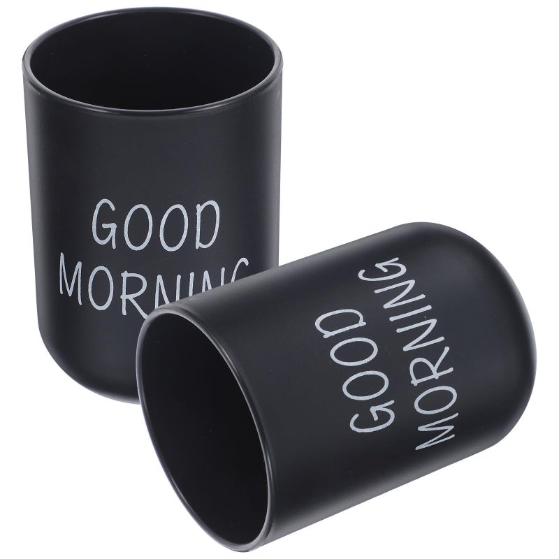 Black Matte Plastic Toothbrush Holder Set 2 Travel Friendly Bathroom Cups for Toothpaste and Mouthwash - Image 2