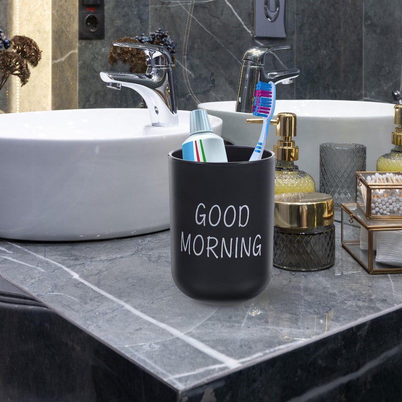 Black Matte Plastic Toothbrush Holder Set 2 Travel Friendly Bathroom Cups for Toothpaste and Mouthwash - Image 3