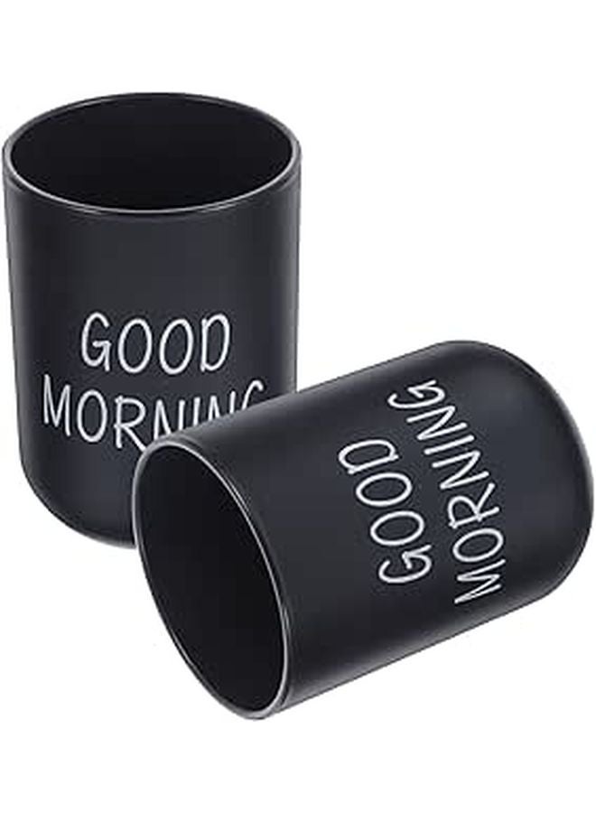 Black Matte Plastic Toothbrush Holder Set 2 Travel Friendly Bathroom Cups for Toothpaste and Mouthwash - Image 1