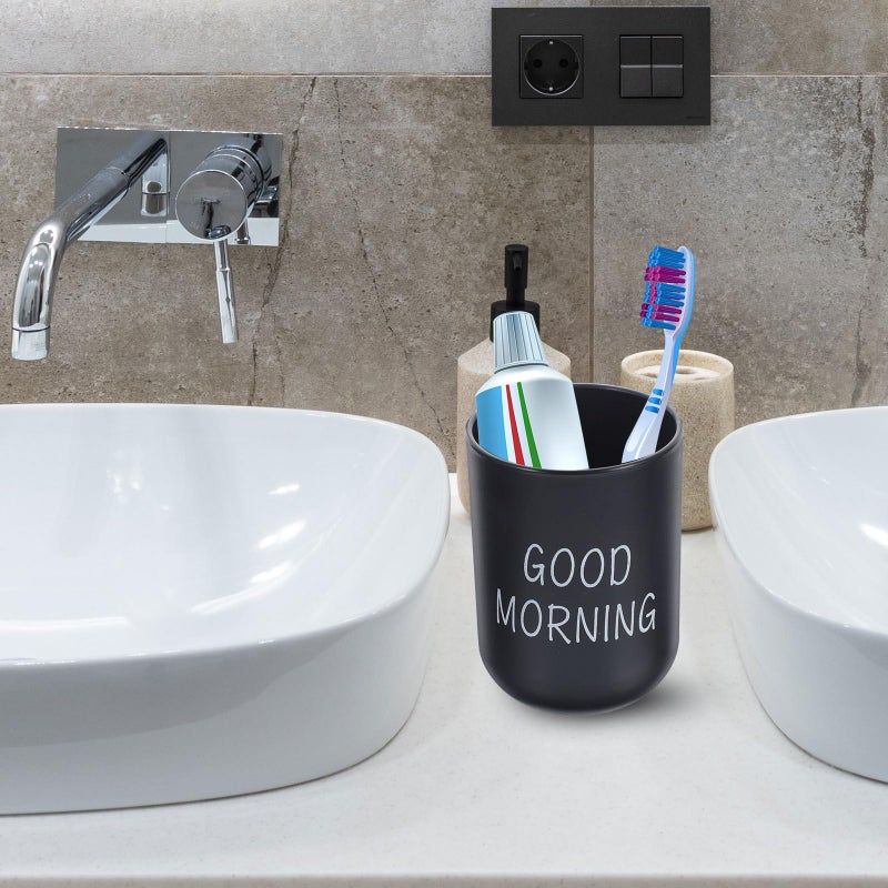 Black Matte Plastic Toothbrush Holder Set 2 Travel Friendly Bathroom Cups for Toothpaste and Mouthwash - Image 4