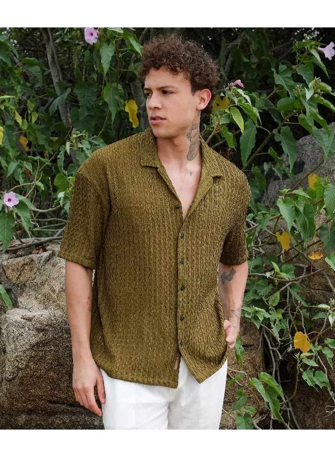 CAHOOT Green Men's Army Green Striped Knit Oversized Shirt for Men | Best Price UAE