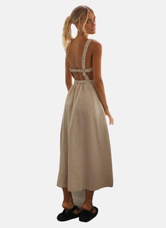 يونيكي Off White Boat Neck Solid Fit & Flared Dress  - Image 3