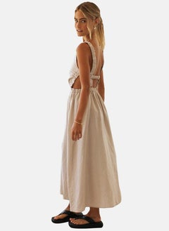 يونيكي Off White Boat Neck Solid Fit & Flared Dress  - Image 4