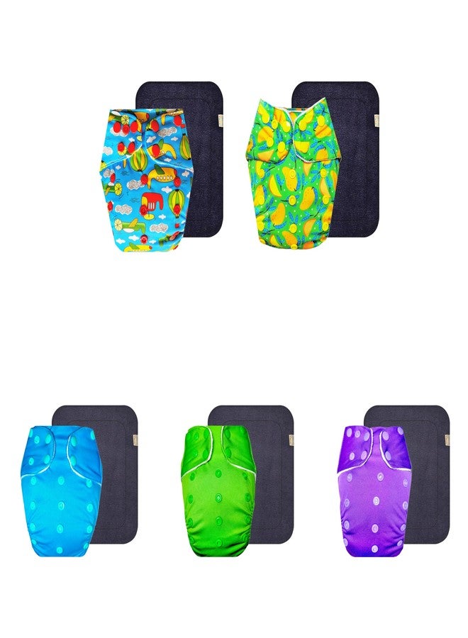 حفاضات قماشية فاخرة من دمبلدو مع حشوة رمادية (عبوة من 5) | شعور بالجفاف والراحة | قابلة لإعادة الاستخدام والغسل | سريعة الجفاف | مثالية لفصل الصيف الهندي | من 3 أشهر إلى 3 سنوات | مناسبة للجنسين - Image 1