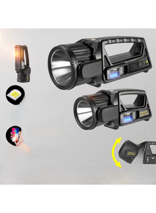 Multi-functional Charging LED Searchlight Strong Light Flashlight Outdoor High-power Lighting Strong Light Portable Lamp-Color:W5167 Large Turn Head Multifunctional Portable Lamp - Image 1