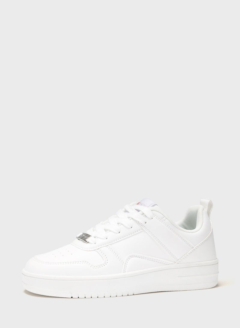 LUCKY STEP Women Fashion Sneakers Leather Low Top Tennis Shoes Lace Up Casual Comfortable Walking Shoe - Image 1