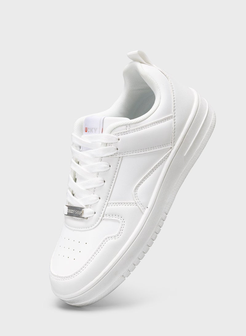 LUCKY STEP Women Fashion Sneakers Leather Low Top Tennis Shoes Lace Up Casual Comfortable Walking Shoe - Image 2