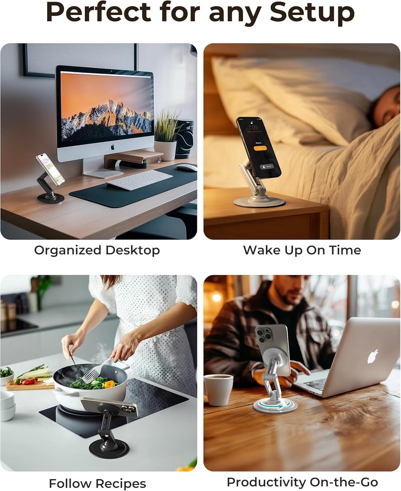 cooper Mag360, Magnetic Phone Stand for Desk Compatible with MagSafe Phone Holder, 360° Adjustable, iPhone Stand for iPhone 16 Pro Max/15/14/13/12, Includes 2 Metal Rings for Other Phones - Black - Image 5