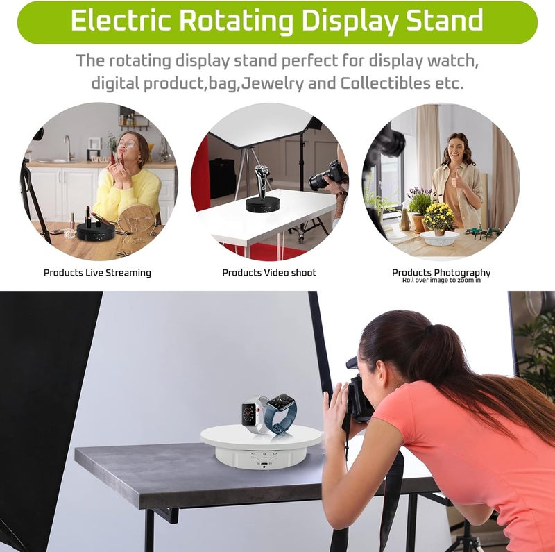 JAYEGT 3 in 1 Motorized Rotating Display Stand with 5.74/7.08/8.66 inch Replacement Cover，Max 22lbs Load , 3D Models, Cake -White - Image 3