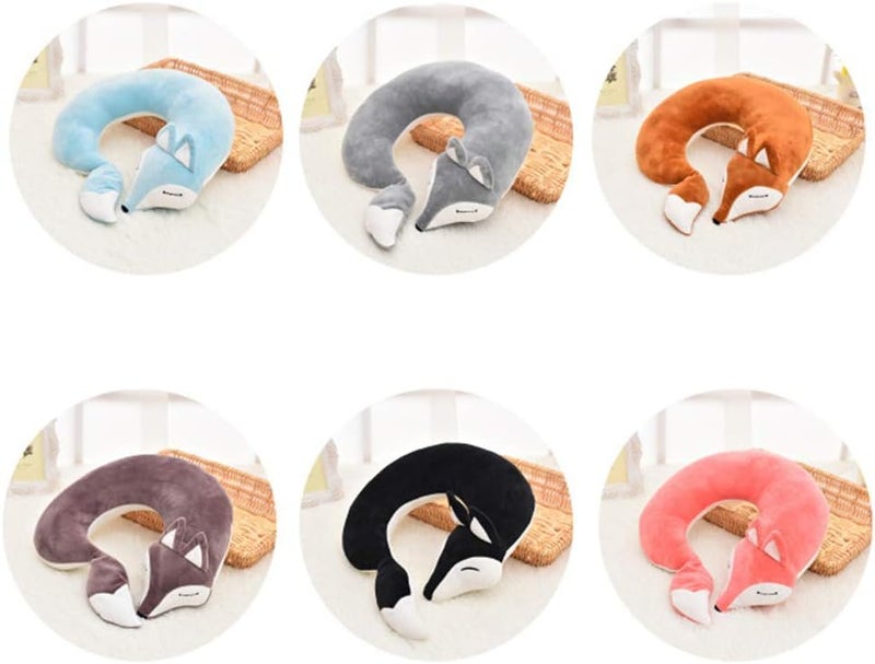 jidachuang Travel Pillows Planes Fox Animal U-Shaped Neck Pillow Plush Fur Warm Cartoon Comfortable Luggage Pillow for Airplanes Car Train (A-Grey) - Image 5