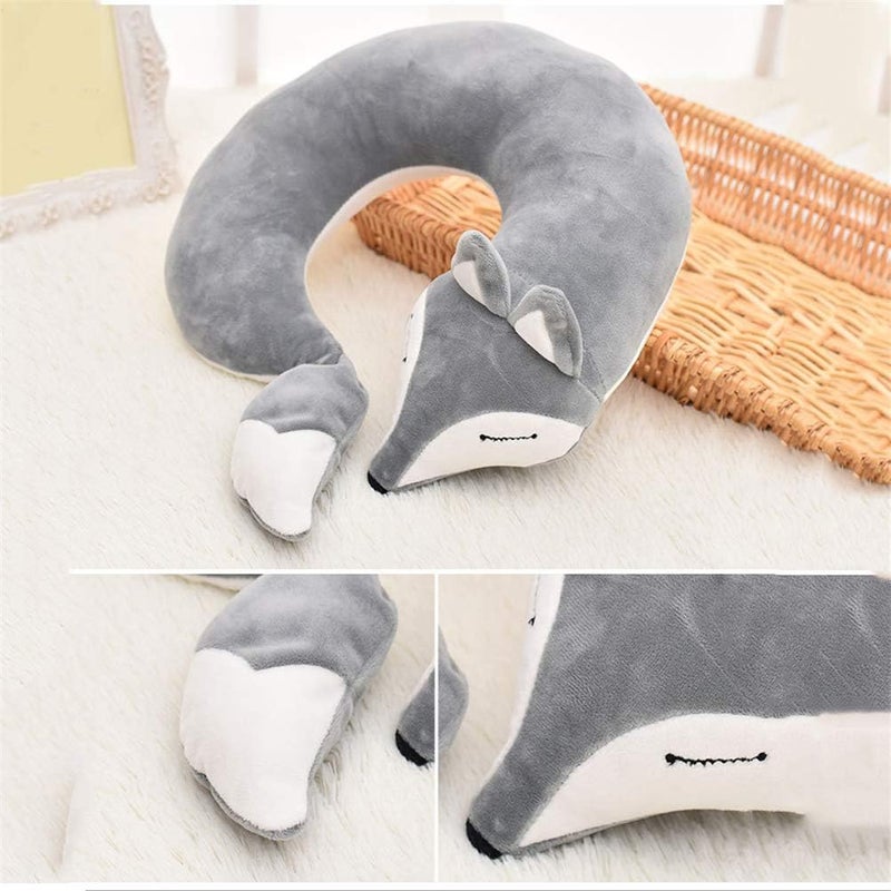 jidachuang Travel Pillows Planes Fox Animal U-Shaped Neck Pillow Plush Fur Warm Cartoon Comfortable Luggage Pillow for Airplanes Car Train (A-Grey) - Image 3