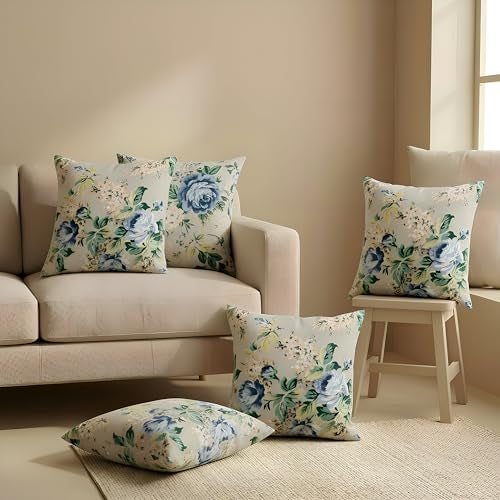 Clasiko Cotton Cushion Covers 16x16 – Set of 5 Decorative Cushion Covers, Garden Frost, Soft Cotton, Hidden Zip, Sofa & Bedroom Décor - Image 1
