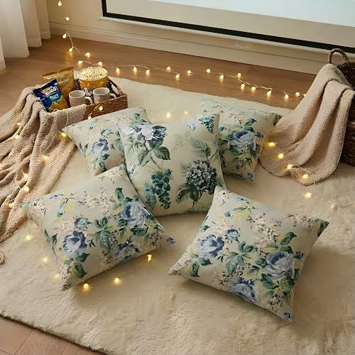 Clasiko Cotton Cushion Covers 16x16 – Set of 5 Decorative Cushion Covers, Garden Frost, Soft Cotton, Hidden Zip, Sofa & Bedroom Décor - Image 2