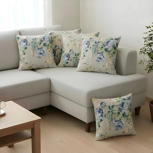 Clasiko Cotton Cushion Covers 16x16 – Set of 5 Decorative Cushion Covers, Garden Frost, Soft Cotton, Hidden Zip, Sofa & Bedroom Décor - Image 4