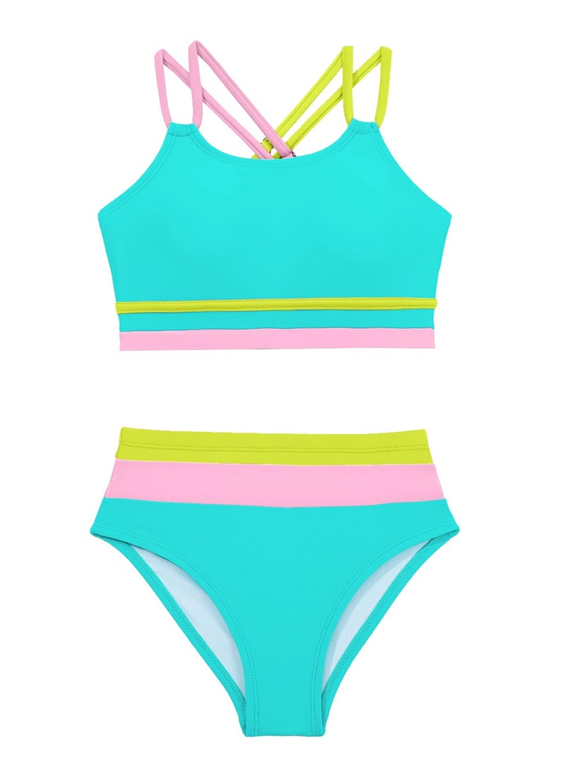 blibean Tween Girls Swimsuit Colorblock Teen Bikini Sets Big Kids 2 Piece Bathing Suits Junior Cute Swimwear Sporty Swimming Suit 2026 Traje BaÃ±o NiÃ±as Size 8-9 Year Old Aruba Blue - Image 3