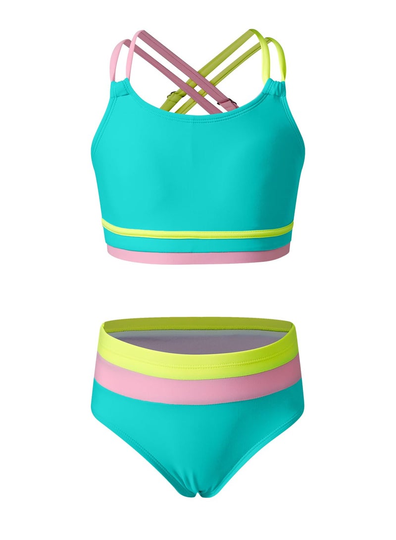 blibean Tween Girls Swimsuit Colorblock Teen Bikini Sets Big Kids 2 Piece Bathing Suits Junior Cute Swimwear Sporty Swimming Suit 2026 Traje BaÃ±o NiÃ±as Size 8-9 Year Old Aruba Blue - Image 1