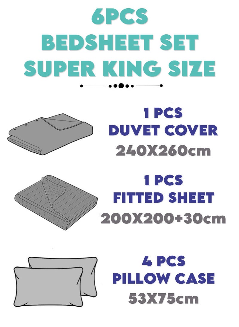 Blueberry 6 Pieces Super King Size Duvet Cover Set - Includes 1 Duvet Cover (240x260cm), 1 Fitted Sheet (200x200+30cm), 4 Pillow Cases (53x75cm) - Image 5