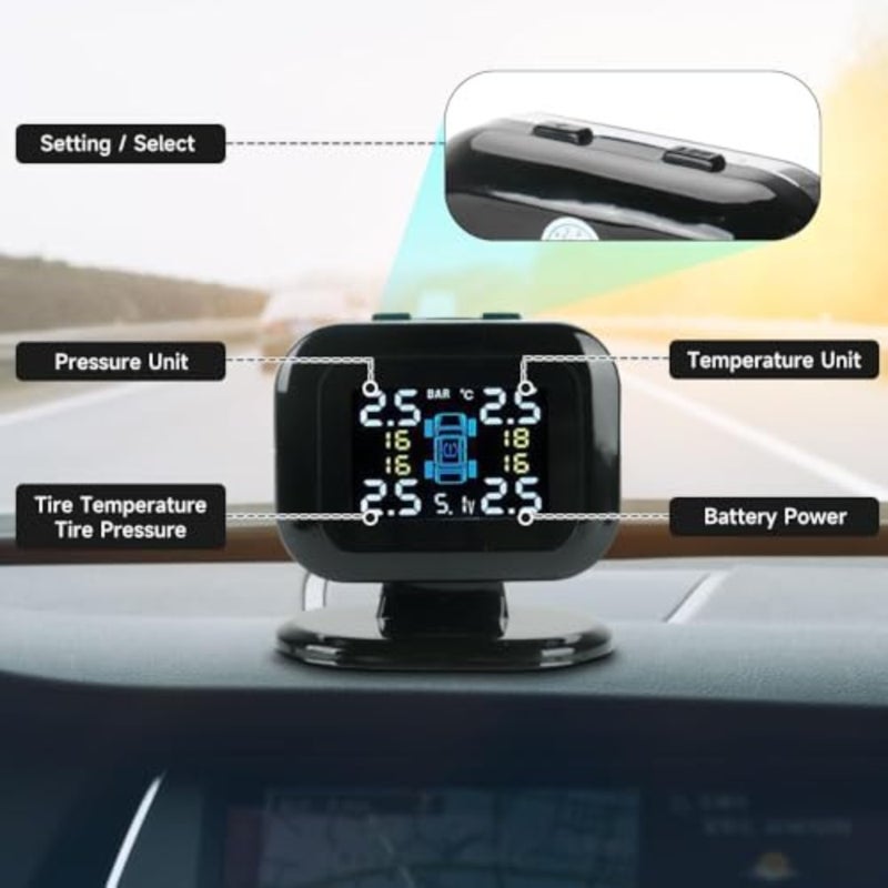 نظام مراقبة ضغط الإطارات، شاشة شاحن USB TPMS مع 4 أجهزة استشعار و5 أوضاع إنذار، شاشة LCD ملونة، مراقبة الضغط ودرجة الحرارة في الوقت الحقيقي، سهلة التركيب، مثالية لسيارات RV SUV MPV - Image 2