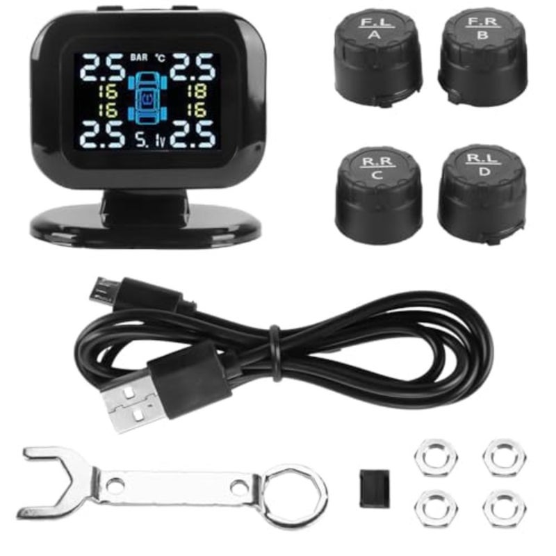 نظام مراقبة ضغط الإطارات، شاشة شاحن USB TPMS مع 4 أجهزة استشعار و5 أوضاع إنذار، شاشة LCD ملونة، مراقبة الضغط ودرجة الحرارة في الوقت الحقيقي، سهلة التركيب، مثالية لسيارات RV SUV MPV - Image 1