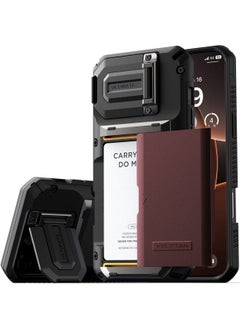 VRS Design Damda Glide Duo Guard iPhone 16 Pro MAX Case Cover Wallet with Semi Automatic Credit Card Holder Slot [4 Cards] & Camera Lens Protector Kickstand - Metallic Red  - Image 1