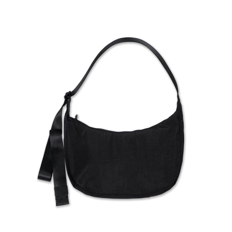 FASTFAIRY Medium Nylon Crossbody Crescent Bag: Black Slouchy Style Shoulder Casual with 47" Adjustable Strap - Minimalist Environmentalist - Commuting Work Daily - Image 1