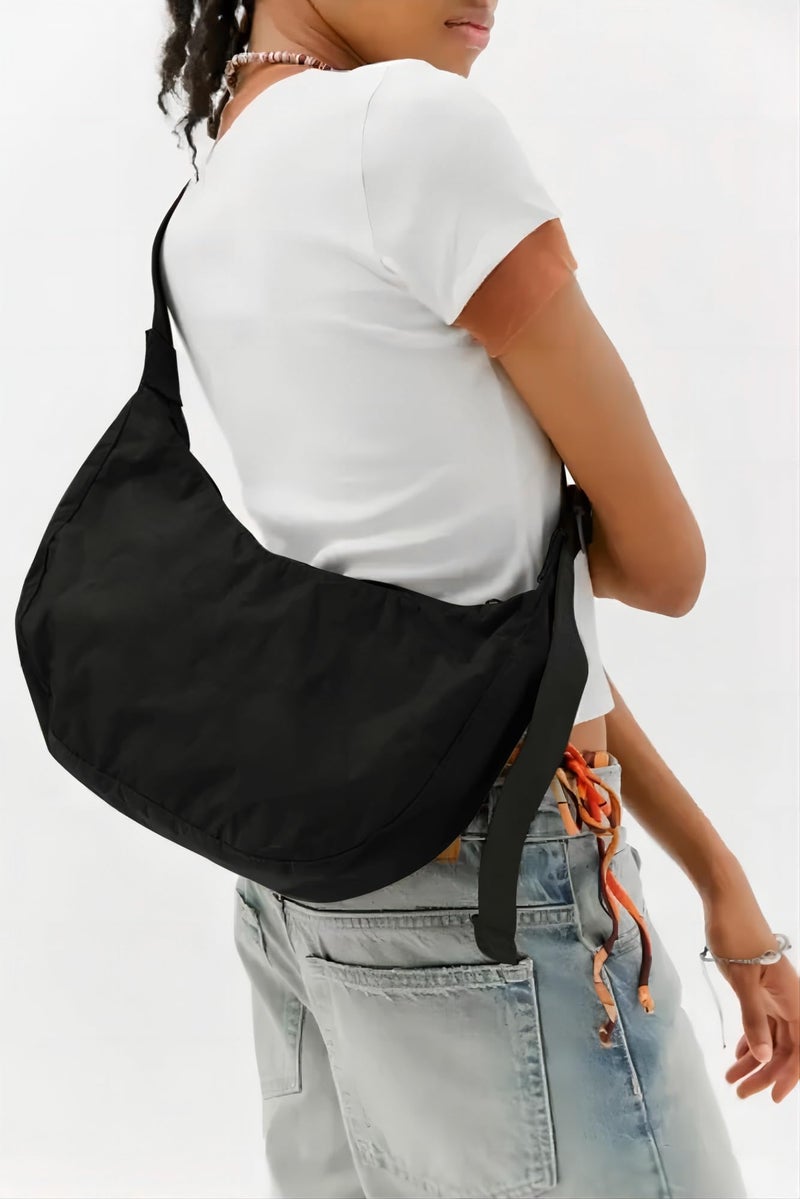 FASTFAIRY Medium Nylon Crossbody Crescent Bag: Black Slouchy Style Shoulder Casual with 47" Adjustable Strap - Minimalist Environmentalist - Commuting Work Daily - Image 2