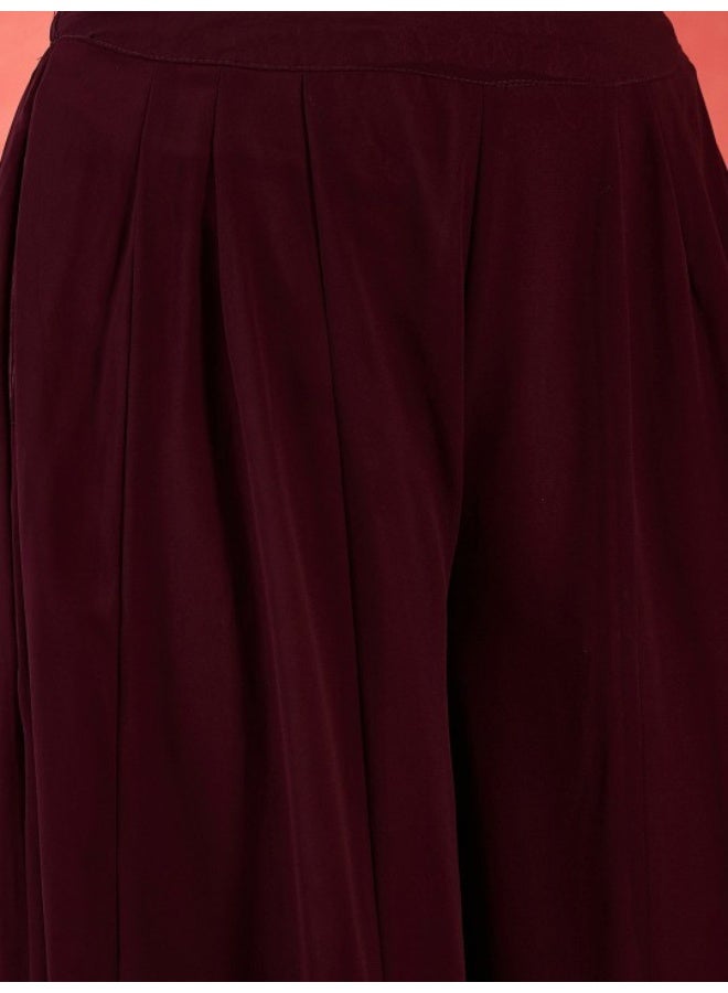 AKS Maroon Sequinned Kurta Skirt Set  - Image 3