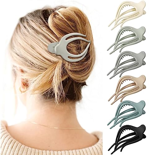 AWAYTR French Concord Hair Clips Claw 6Pcs Side Slid Flat Hair Clips for Volume Strong Hold No Slip Grip Hair Claw Clips for Women Girls Thick Thin Hair Matte CurvedMedium4 inches 1 - Image 1