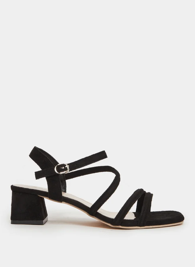 Take Two Black Cross Straps Block Heel Sandals