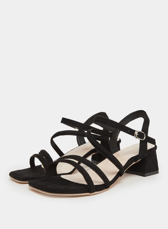 Take Two Black Cross Straps Block Heel Sandals