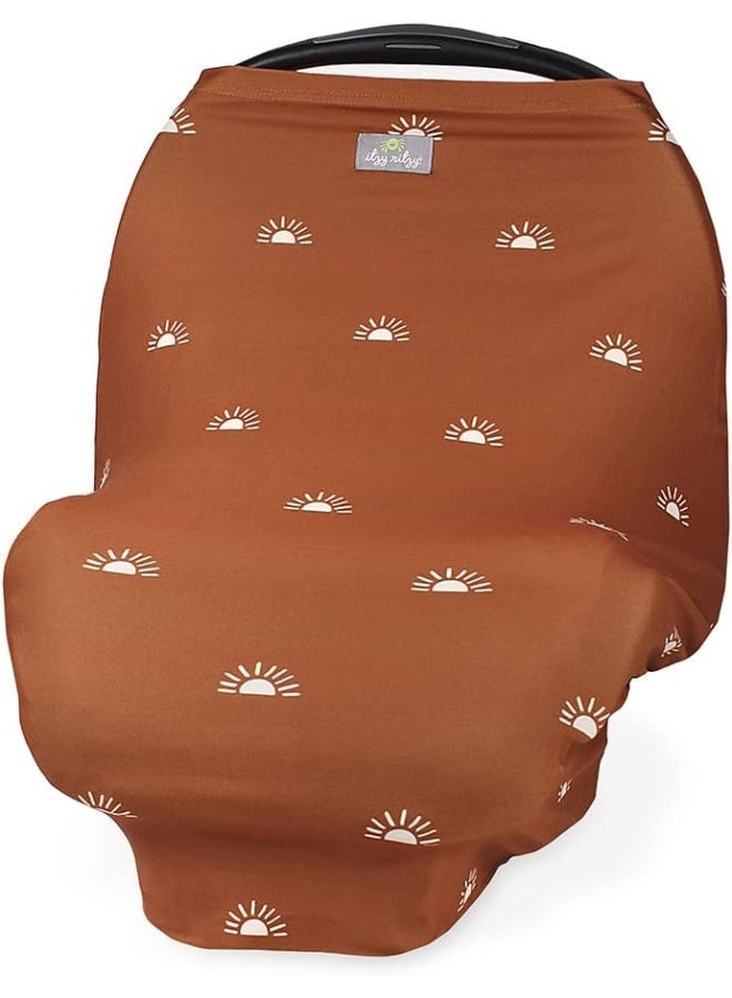 Itzy Ritzy 4-in-1 Nursing Cover, Car Seat Cover, Shopping Cart Cover & Infinity Scarf â€“ Breathable, Multi-Use Nursing Cover Up for Breastfeeding, Carseat Canopy & Stroller Cover (Terracotta Sunrise) - Image 1