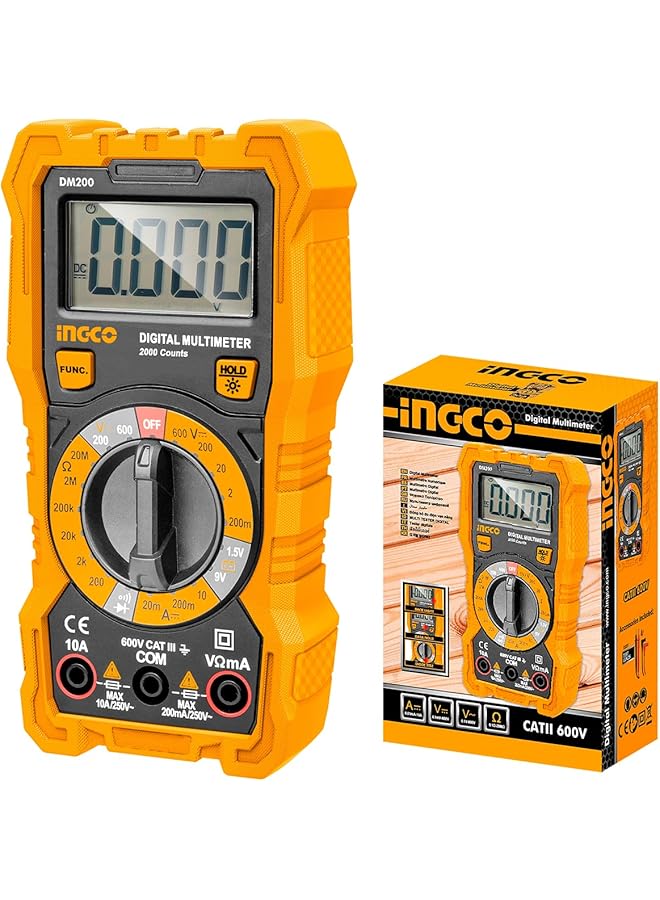 INGCO Dm200 600V Digital Multimeter With 1999 Counts Lcd Display, Multicolor - Image 1