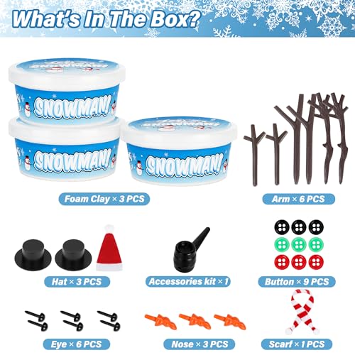 EOBOH Christmas Craft Snowman Kit 3 Pack DIY Snowman Craft Kit for Kids Build a Snowman Indoor Decor Creative Kids Air Dry Modeling Clay Xmas Activities Christmas Making Kit for Toys Favors - Image 5