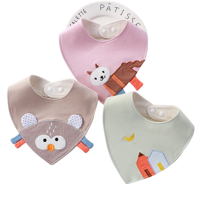 Newborn Cotton Soft Bib with Snap Buttons and Cartoon Pattern - Image 5
