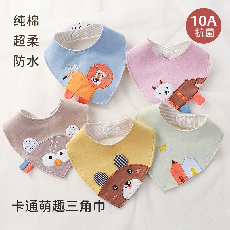 Newborn Cotton Soft Bib with Snap Buttons and Cartoon Pattern - Image 1