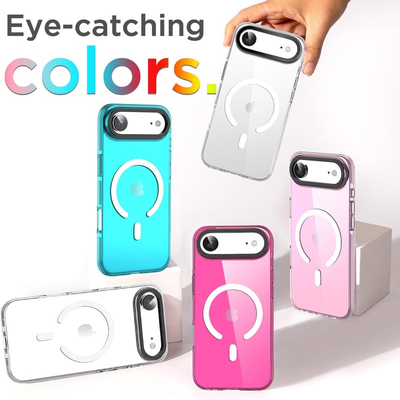 AICase Neon Hot Pink Clear Phone Case for iPhone 17 Air Compatible with Magsafe, Trendy Women Girly Aesthetic Preppy Colorful Colored Cute Retro Bright Protective Jelly Aura Cover - Image 2
